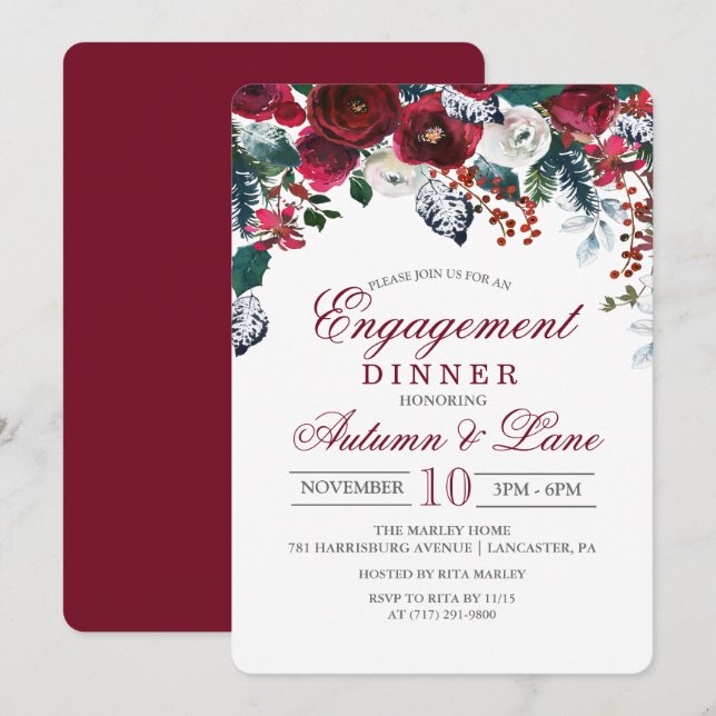 Floral Winter Engagement Dinner Invitation (Front/Back)