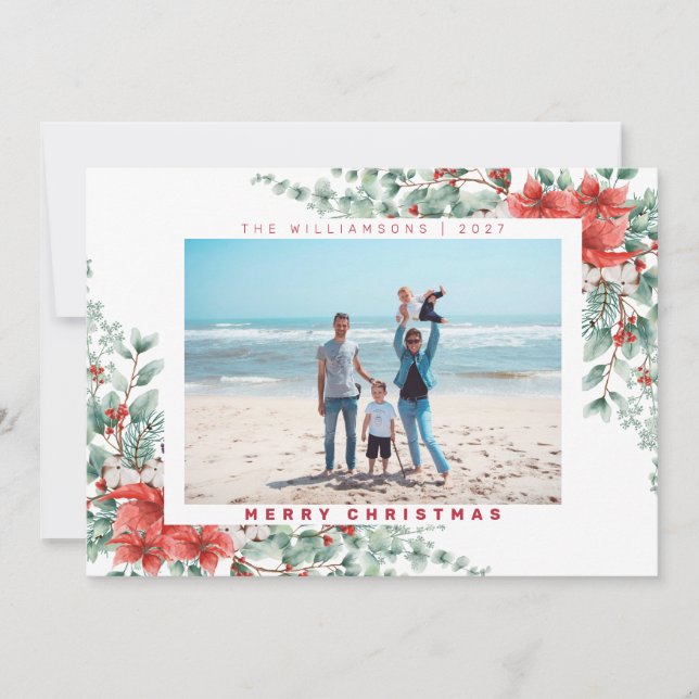  Floral Winter  Merry Christmas Holiday Card (Front)