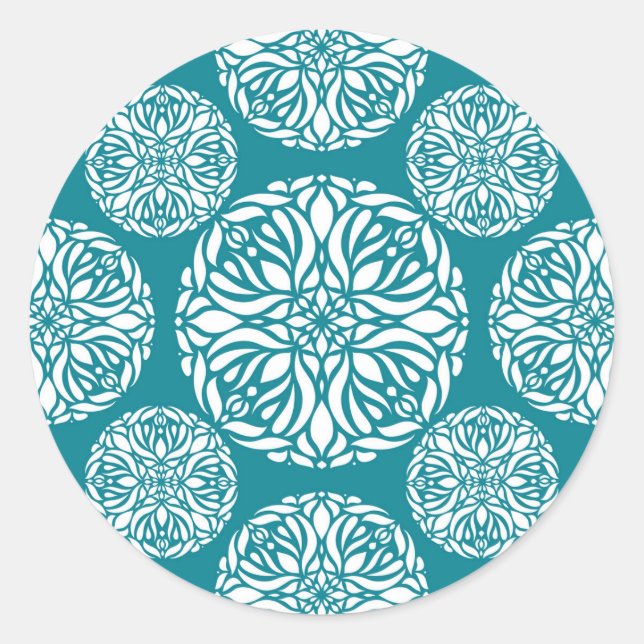 Floral winter snowflake classic round sticker (Front)