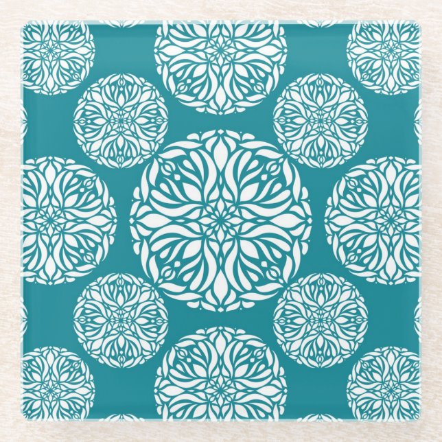 Floral winter snowflake glass coaster (Front)