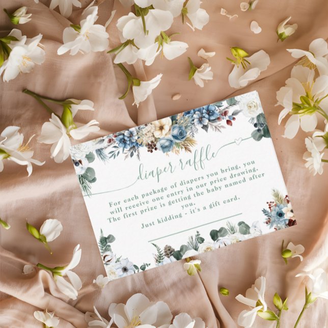 Floral Winter Teddy Bear Sage Green Diaper Raffle Enclosure Card (Creator Uploaded)