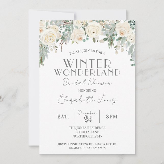 Floral Winter Wonderland Bridal Shower Invitation (Front)