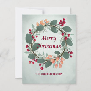 Floral winter wreath watercolor Christmas berries Card