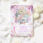 Floral Wisteria Butterfly Kids Photo Birthday Invitation<br><div class="desc">Design features pastel colours like lavender, mint, and baby pink, adorned with gentle wisteria flowers and playful butterflies. These elements create a soft, magical feel. The invitation features the words "Flutter on over" in shiny gold glitter script, adding a touch of sparkle and fun. This simple yet enchanting design is...</div>