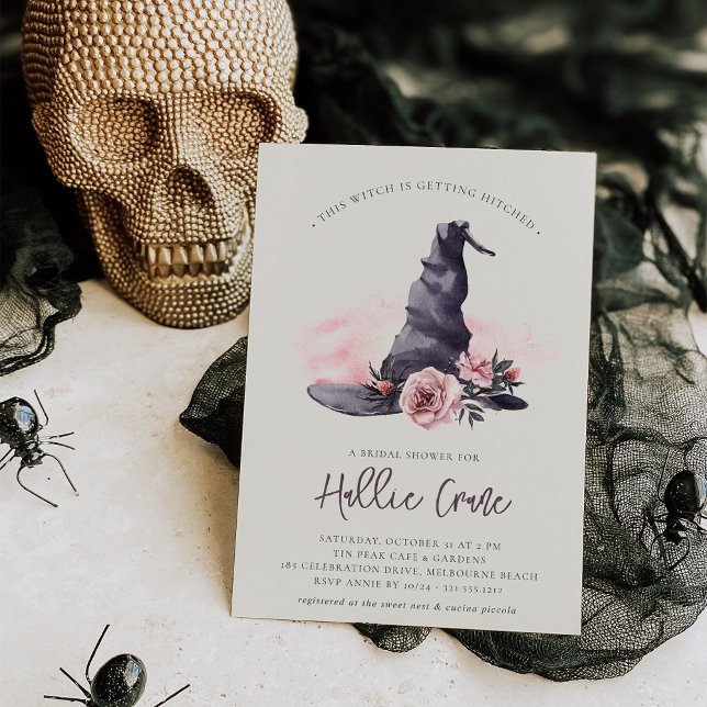 Floral Witch Hat Halloween Bridal Shower Invitation (Creator Uploaded)