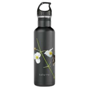 Floral with butterfly on black, personalised 710 ml water bottle