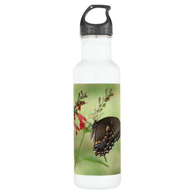 Floral with butterfly, personalised  710 ml water bottle (Front)