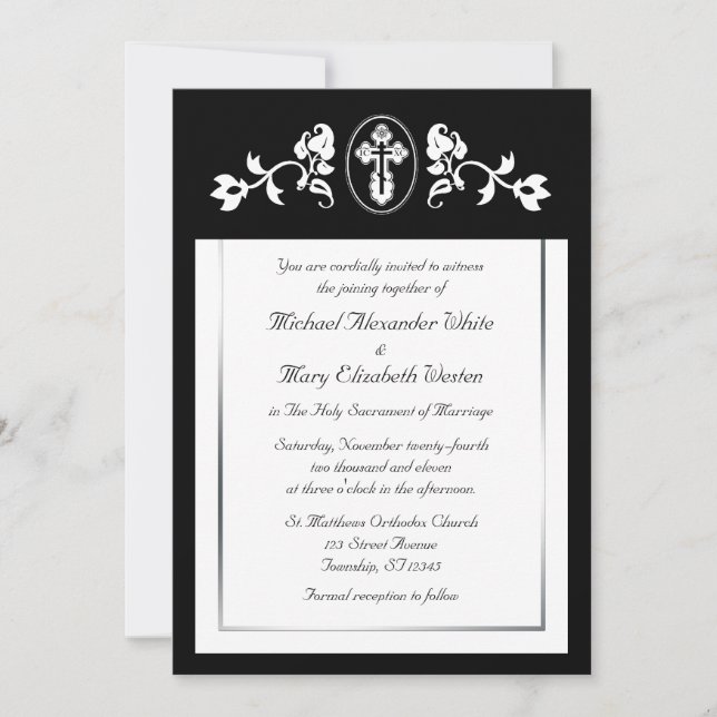 Floral with Cross - Orthodox Wedding Invitations (Front)