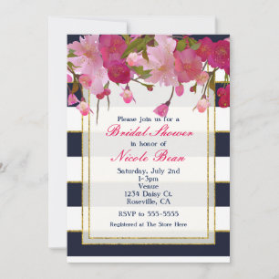 Floral with Faux Gold Glitter Modern Bridal Shower Invitation