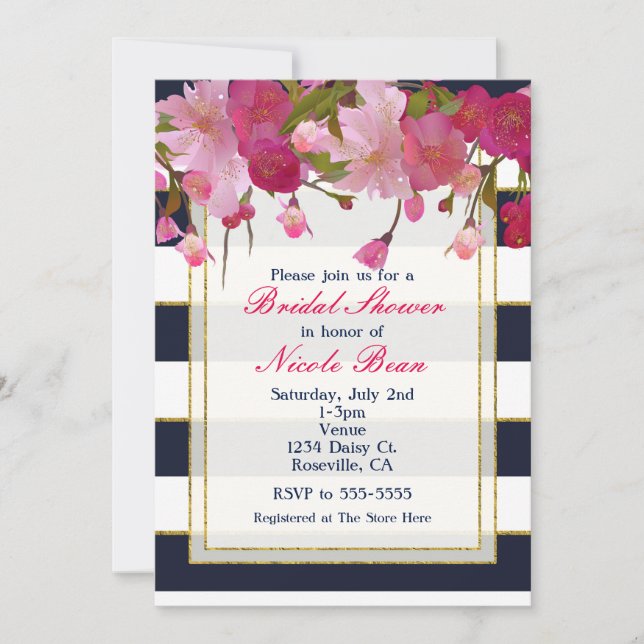 Floral with Faux Gold Glitter Modern Bridal Shower Invitation (Front)