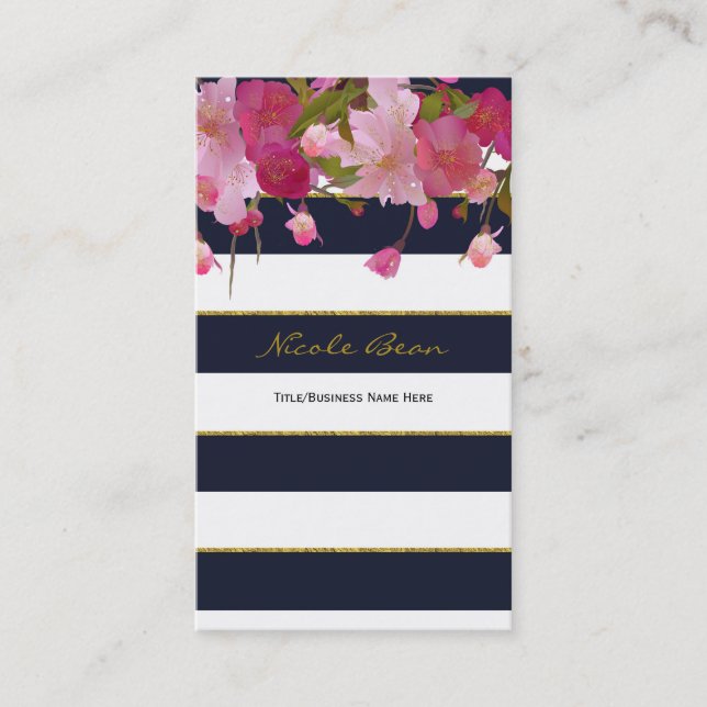 Floral with Faux Gold Glitter Modern Elegant Chic Business Card (Front)