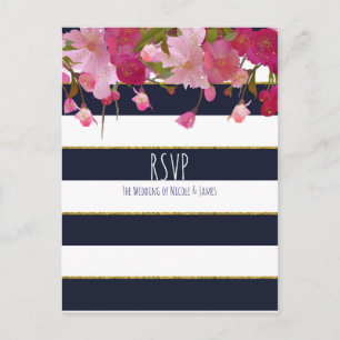 Floral with Faux Gold Glitter Modern RSVP Invitation Postcard