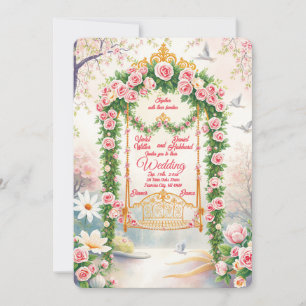 Floral with Gold Swing Wedding Invitation