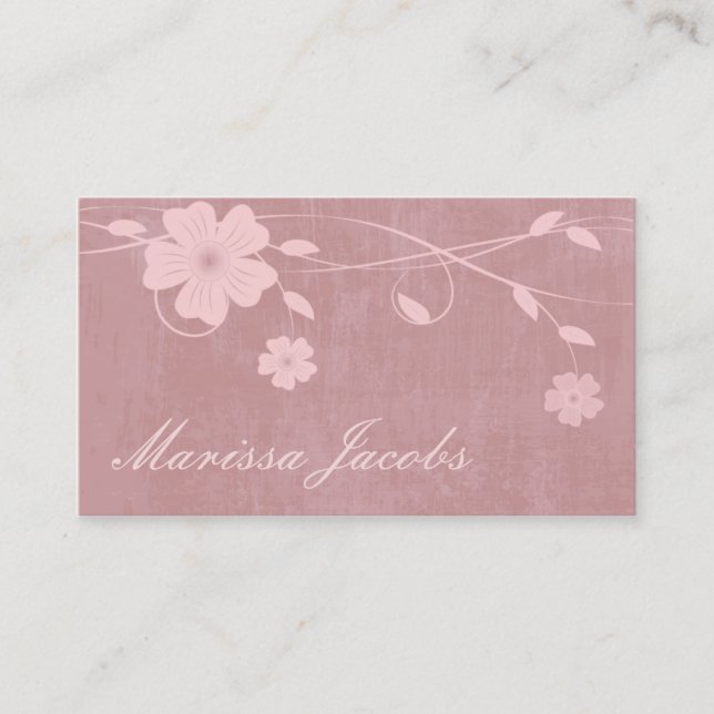 Floral with Grunge Background Peach Business Card (Front)