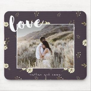 Floral with Love Typography Photo Mouse Mat