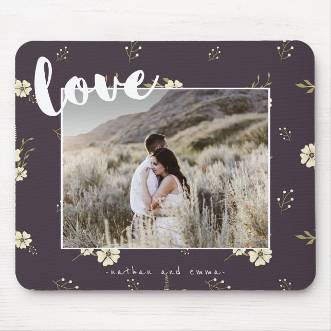 Floral with Love Typography Photo Mouse Mat (Front)
