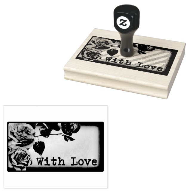  Floral "With Love" Wood Handle Art Stamp (Stamped)