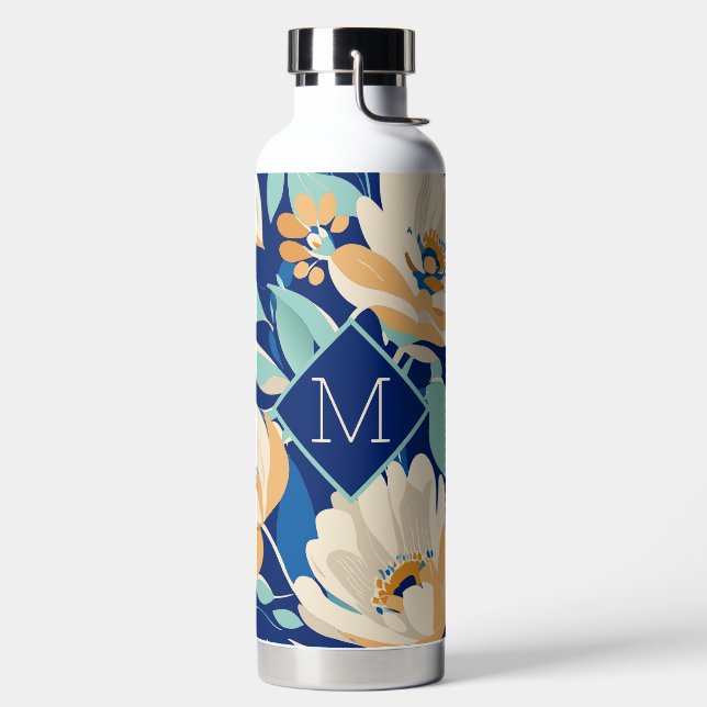 Floral with Monogram Water Bottle (Left)