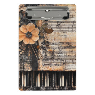 Floral with Rustic Piano Keys & Aged Music Sheet 2 Mini Clipboard
