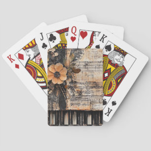 Floral with Rustic Piano Keys & Aged Music Sheet 2 Playing Cards