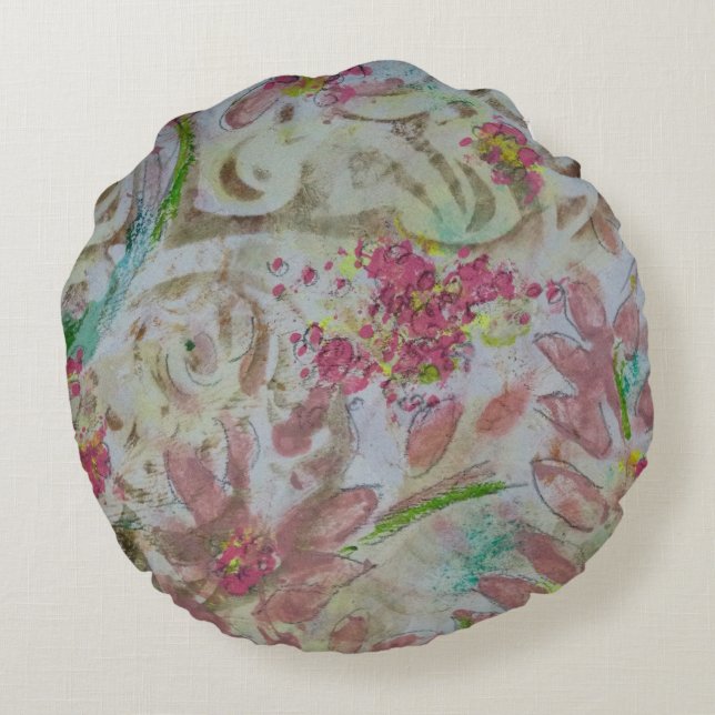 floral with swirls round cushion (Back)