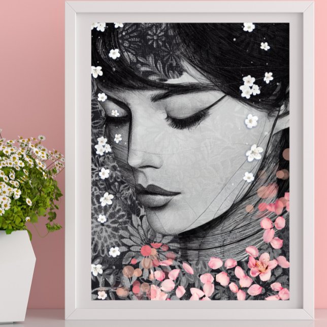 Floral Woman Botanical pink  Fantasy Pop Art  Poster (Creator Uploaded)