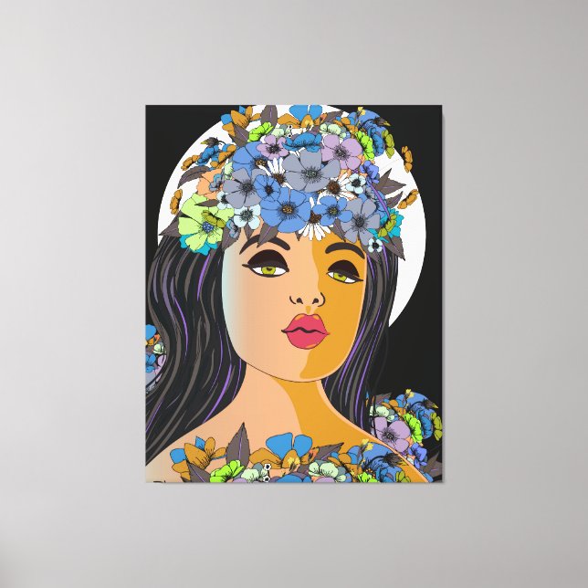 Floral Woman Crown of Flowers Canvas Print (Front)