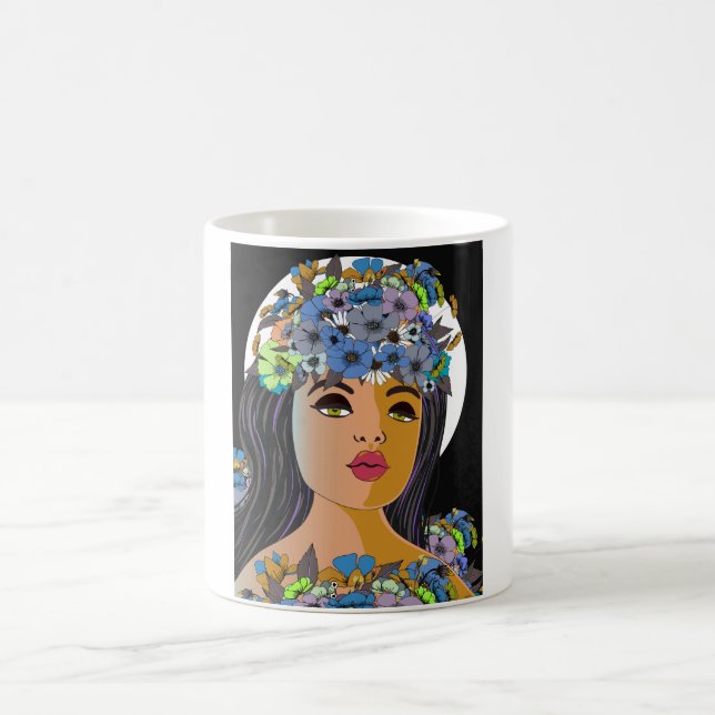 Floral Woman Crown of Flowers Coffee Mug (Center)