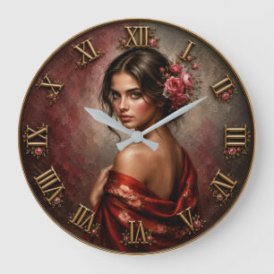 Floral Woman Portrait Large Clock
