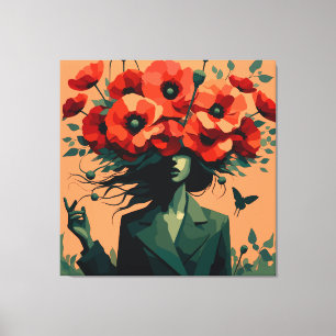 Floral Woman Portrait Retro Boho Canvas Print