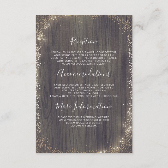 Floral Wood and Gold Wedding Information Guest Enclosure Card (Front)