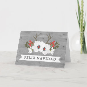 Floral Wood Antlers Spanish Christmas Card