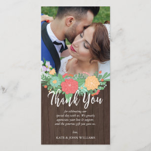 Floral & Wood Grain Wedding Photo Thank You