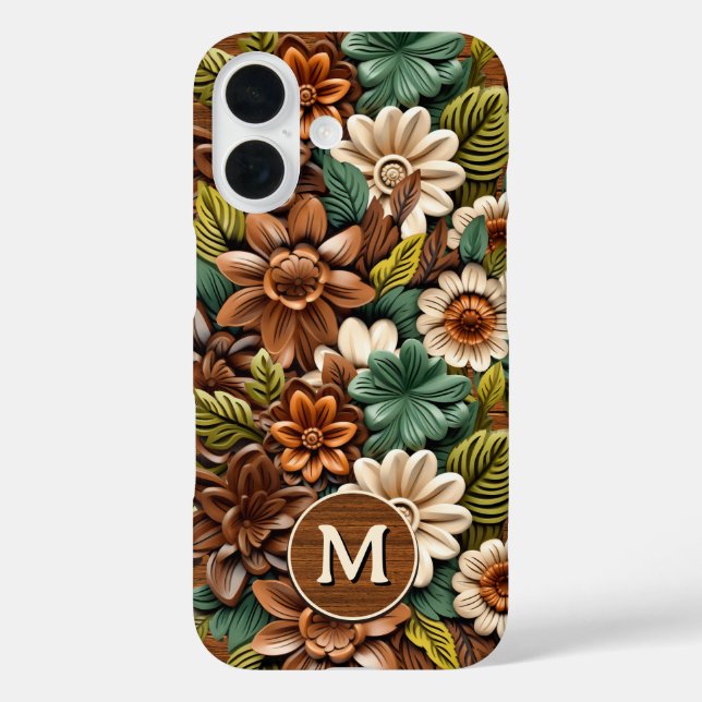 Floral Wood Monogram Personalised Case-Mate iPhone Case (Back)