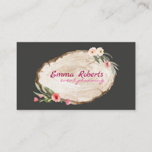 Floral wood slice Event Planning Business Card