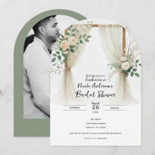 Floral Wooden Arch Greenery Roses Bridal Shower Invitation