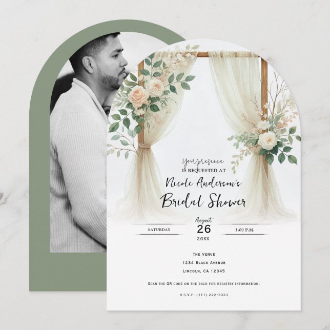 Floral Wooden Arch Greenery Roses Bridal Shower Invitation (Front/Back)
