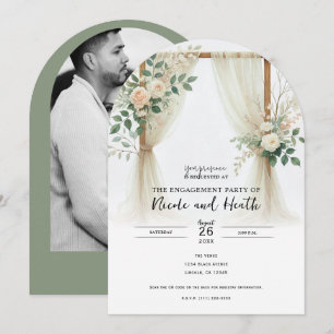 Floral Wooden Arch Greenery Roses Engagement Invitation
