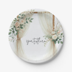 Floral Wooden Arch Greenery Roses Rustic Wedding Paper Plate