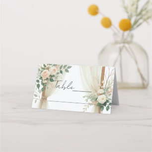 Floral Wooden Arch Greenery Roses Rustic Wedding Place Card