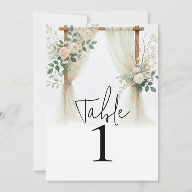 Floral Wooden Arch Greenery Roses Table Number (Front)