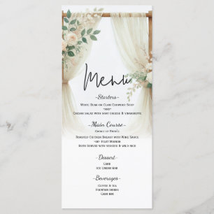 Floral Wooden Arch Greenery Roses Wedding Menu
