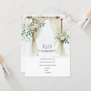Floral Wooden Arch Greenery Roses Wedding RSVP Invitation