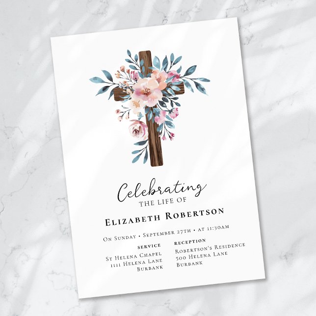 Floral Wooden Cross Funeral Invitation (Creator Uploaded)