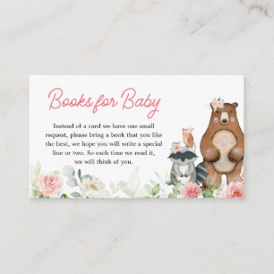 Floral Woodland Animals Baby Shower Books for Baby Enclosure Card