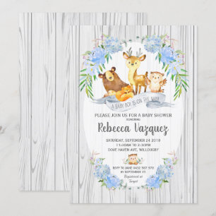 Floral Woodland Animals Baby Shower Invitation Boy