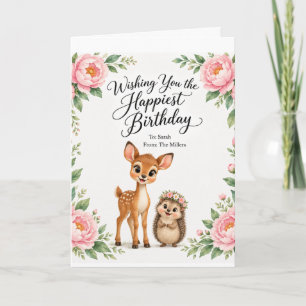 Floral Woodland Animals Birthday Card