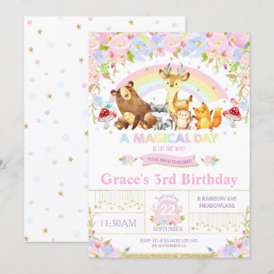Floral Woodland Animals Birthday Party Invitation
