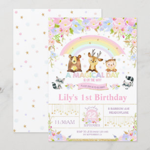 Floral Woodland Animals Birthday Party Invitation