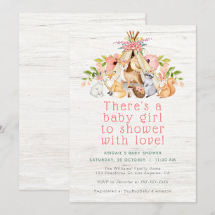 Floral Woodland Animals Camping Girl Baby Shower Invitation